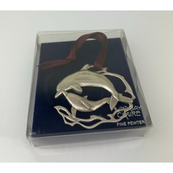Lindsay Claire Fine Pewter Dolphin Ornament Coastal Ornament Christmas Holiday - Picture 2 of 12